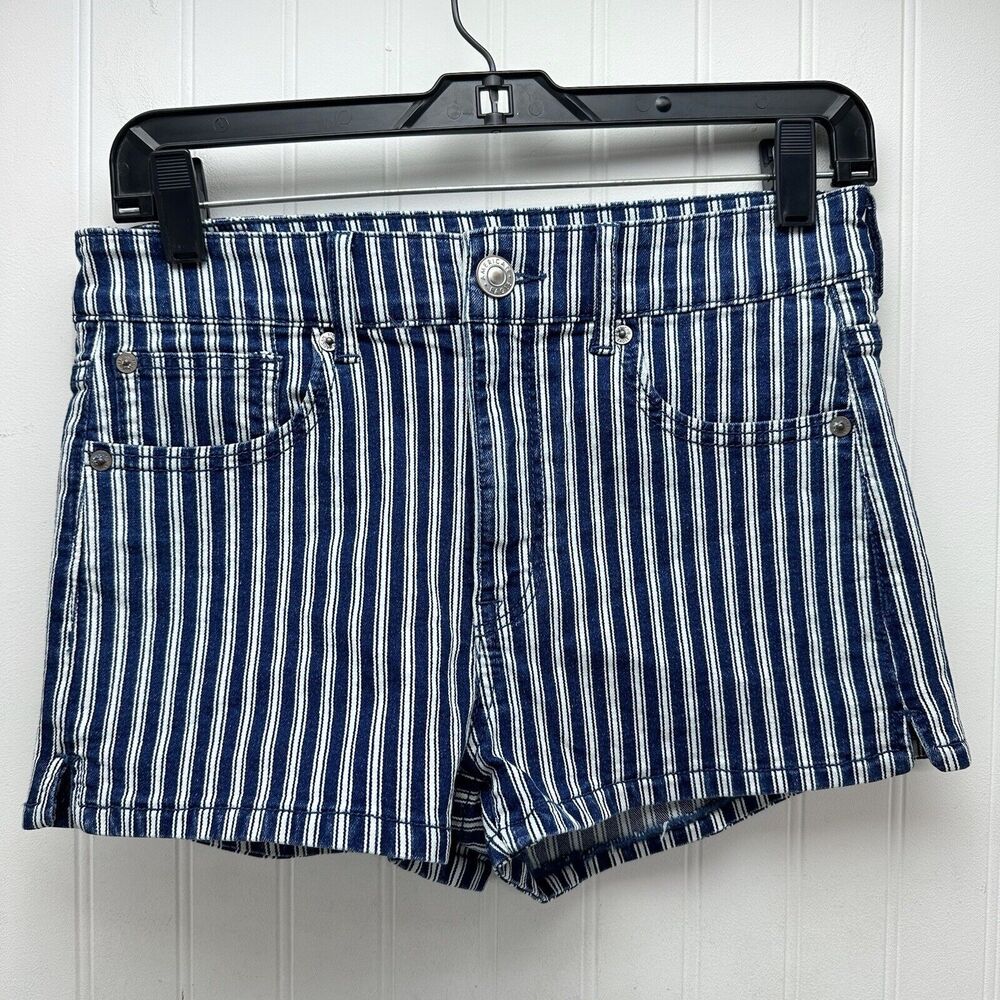 American Eagle Shorts 6 Hi-Rise Shortie Next Level Denim Jean Blue/White Stripe